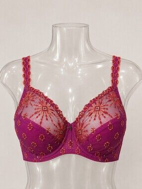 Chantelle Vendôme Full Cup Underwire Bra 34DDD Magenta Embroidered Sheer Mesh